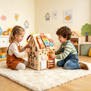 Centro de Actividades Sensoriales Montessori 32 en 1, Casa de Actividades de Madera para Niños Pequeños, Aprendizaje de Habilidades para la Vida - Product Image 1