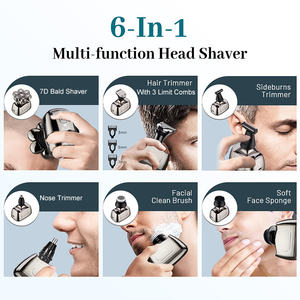 हॉट सेल 6 इन 1 ग्रूमिंग किट इलेक्ट्रिक रेजर बाल्ड मेन बियर्ड ट्रिमर शेविंग मशीन रोटरी वॉटरप्रूफ इलेक्ट्रिक हेयर शेवर - Product Image 6