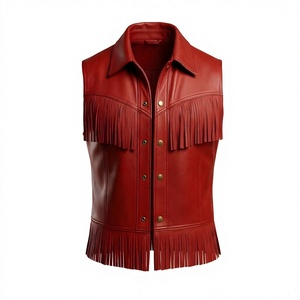 Nuevo Chaleco de Cuero Rojo Personalizado para Hombre con Flecos, Cuello Vuelto, Cierre de un Solo Botón, Prenda Exterior Informal para Otoño - Product Image 1