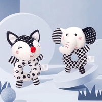 Jouet en peluche douce pour nouveau-né, clochettes à main, jouets pour bébé avec clochettes sonores, motifs renard et éléphant noir et blanc