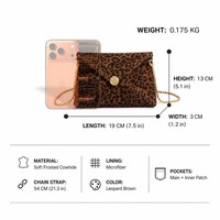 Tas Selempang Kulit Suede Motif Leopard Vintage dengan Rantai, Tas Bahu Wanita, Clutch Malam, Grosir Pabrik