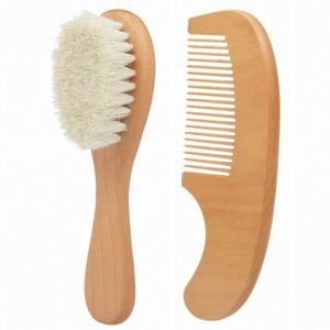 Ensemble brosse et peigne pour bébé en bois avec poils de chèvre naturels, OEM et ODM, pour le nettoyage des bébés - Product Image 1
