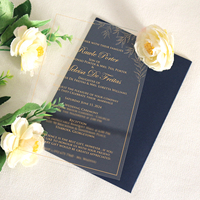 Cartes d'invitation de mariage en acrylique transparent estampage or avec enveloppe pour mariage/fête