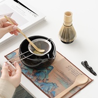 Ensemble de bols à matcha en céramique exclusifs SINODOCK, support pour fouet en bambou, 100 fouets ; Ensemble d'outils de fouettage du thé de style japonais pour le thé japonais