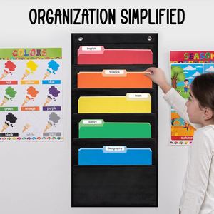 Versatile Tall Black Pocket Chart Classroom-friendly Wall Hanging <b>File</b> <b>Folder</b> Organizer Office School Supplies - Product Image 4