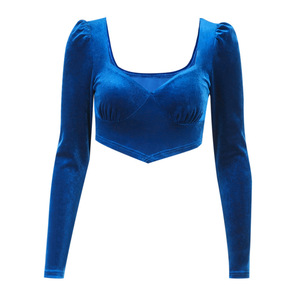 Top in velluto a scollo basso da donna con scollo a V stile autunno Sexy a <span class=keywords><strong>manica</strong></span> <span class=keywords><strong>lunga</strong></span> - Product Image 4