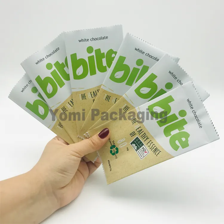 Custom Fin Seal Bag Bio lebensmittel verpackung Nuss Snacks Energie riegel Protein Jahr Müsli riegel Verpackung