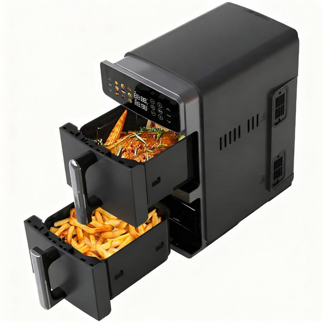 Double Stack Air Fryer With Visible Window 2025 Digital Oil Free 11L 2000w Commercial Home Use Up&Down Pots Oven