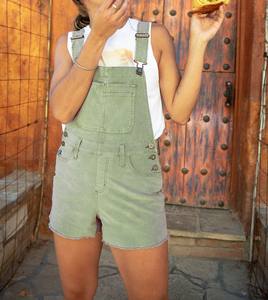 Short Mid Waist <b>Light</b> Wash Denim Casual Streetwear Overalls with Belt - Product Image 4
