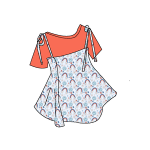 Completo due pezzi per <span class=keywords><strong>bambina</strong></span> con stelle e brillantini, nuovo stile a farfalla, gonna a righe casual con top a maniche corte e fiocco. - Product Image 5