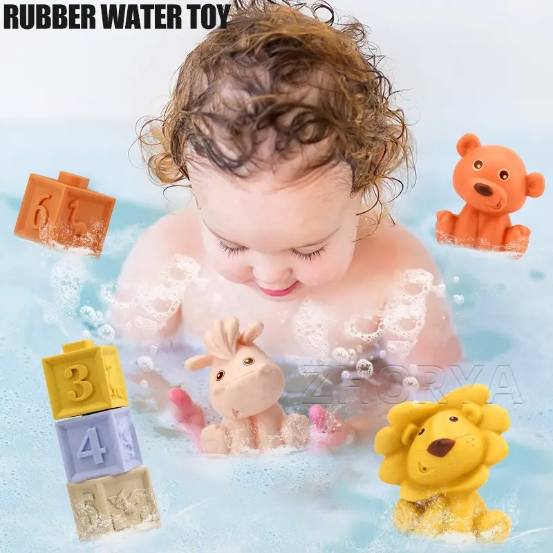 Zhorya Silicone bain jouet 14 pièces doux bloc de construction ensembles éducatifs Montessori jouets bébé jet d'eau ensemble