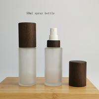 Bouteille cosmétique en verre dépoli 50 ml bouteille de sérum cosmétique visage vaporisateur bouteille cosmétique avec couvercle en bois pour emballage cosmétique