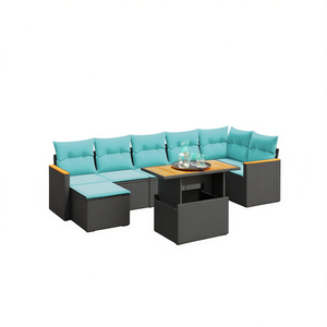 Set Divano da Esterno in Polyrattan per 8 Persone con Cuscini, Stile Contemporaneo, Design Moderno, Nero - Product Image 1