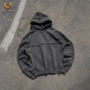 เสื้อฮู้ดดี้วินเทจขายส่ง ผ้าฝ้าย 100% ทรงโอเวอร์ไซส์ ไม่มีเชือก ดีไซน์ซิปปลอม ล้างสีแบบแอซิดวอช หนานุ่ม สไตล์คาร์โก้ รับสั่งทำ - Product Image 1