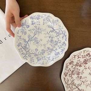 Vintage Floral Embossed Ceramic <b>Plate</b> Eco-Friendly Breakfast Dessert Dish for Party Charger Wedding <b>Decor</b> with Plant Pattern - Product Image 5