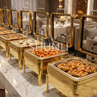 Plat à chafing en acier inoxydable doré, chauffe-plats de luxe moderne pour hôtels et restaurants, ensemble de buffet pour mariages et réceptions