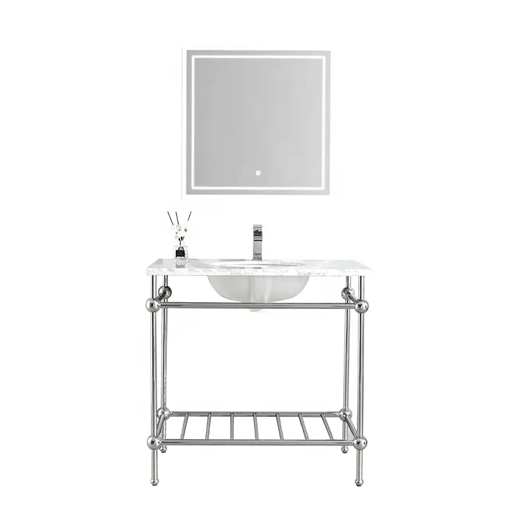 Stainless steel bathroom cabinets frame marble stone chrome bathroom sink and vanity set