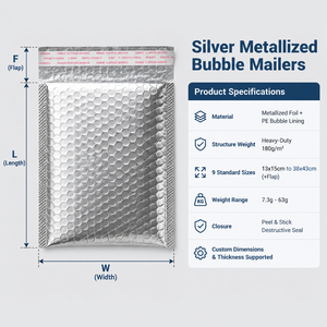 Sobres de Envío Acolchados Metalizados Plateados Brillantes con Logotipo Personalizado, 180GSM, Bolsas de Correo Autosellables - Product Image 3