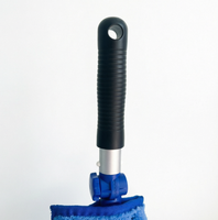 Plumeau plat à angle réglable avec housse en microfibre bleue, manche non télescopique pour le nettoyage des murs et des plafonds, poignée ergonomique pour la maison