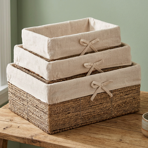 Panier de rangement en jonc de mer tressé à la main avec doublure en coton, organisateur pour salle de bain, buanderie, cadeau - Product Image 2