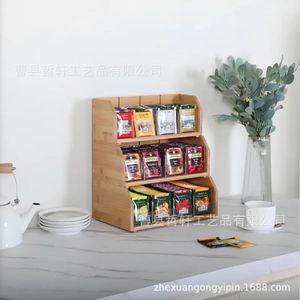 Caja de Almacenamiento para Bolsitas de Té de Bambú, Estante de Madera de Tres Niveles para Café, Organizador de Cocina, Conservación de Frescura - Product Image 5
