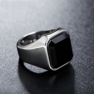 Fine Black Onyx Rings Aço Inoxidável Quadrado Ágata Signet Anéis para Homens Moda Pinky Thumb Ring Jóias Jóias dos homens - Product Image 3