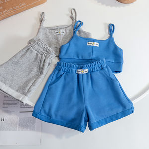 बच्चों कोरिया शैली लड़की आकस्मिक फैशन बच्चा आउटफिट 2023 गर्मियों लड़की बच्चे का पट्टा फसल शीर्ष और शॉर्ट्स दो टुकड़े सेट - Product Image 5