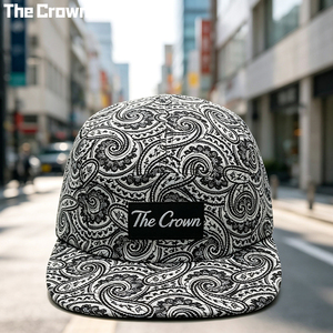 Casquette de camping 5 panneaux en coton à motif cachemire avec logo personnalisé, vente en gros, chapeau à patch tissé, sangle à boucle en cuir, fabricant - Product Image 2