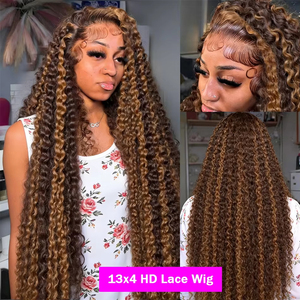 Peluca de Cabello Humano con Ondas Profundas y Encaje Frontal, 250% de Densidad, 13x6 13x4, Peluca Frontal de Encaje HD, Color Ombre Rubio Miel para Mujer - Product Image 4