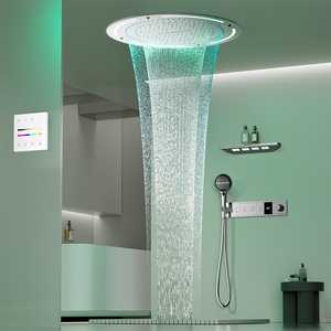 Nouvel ensemble de <span class=keywords><strong>douche</strong></span> thermostatique numérique chromé, encastré au plafond, avec contrôle double chaud/froid, pommeau de <span class=keywords><strong>douche</strong></span> carré en laiton à LED effet pluie - Product Image 3