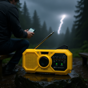 Radio portátil de emergencia AM FM de Emerson con banda meteorológica y banco de energía para uso en movimiento, color amarillo - Product Image 2
