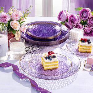 Ensemble de <span class=keywords><strong>vaisselle</strong></span> jetable de luxe en <span class=keywords><strong>plastique</strong></span> rond coloré avec bords dorés 7,25 pouces et 10,25 pouces pour fêtes et mariages - Product Image 1