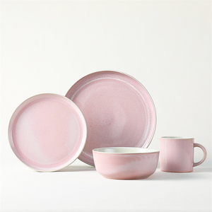 Производитель, оптовая продажа, Высококачественная Роскошная розовая матовая реактивная глазурь, набор посуды, безопасная для духовки, безопасная для посудомоечной машины - Product Image 1