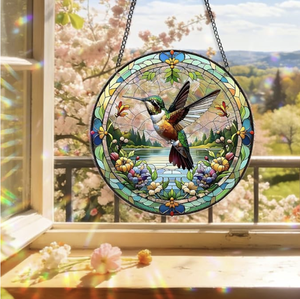 Attrape-soleil en acrylique style vitrail, ornement mural en mosaïque colorée pour <span class=keywords><strong>la</strong></span> maison, le jardin ou comme cadeau - Product Image 5