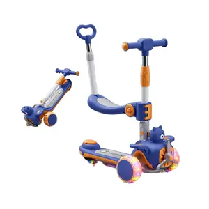 Patinete plegable de una tecla para niños, Scooter de 3 ruedas con música y luz