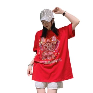 T-shirt da donna europea e americana con diamanti, a maniche corte, estiva, alla moda, ampia, in cotone ed elastan, stile coreano, <span class=keywords><strong>anime</strong></span> - Product Image 5