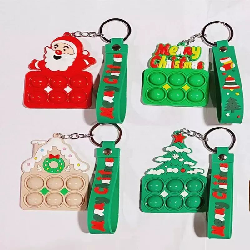 Best Selling Christmas Series Gifts Fidget Release Stress Toys Funny Cute Finger Bubble Key Chain For Kids Children
