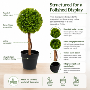 Albero Artificiale di Bosso in Vaso a Sfera Singola, Tronco in Legno Massiccio Avvolto in Viti, Decorazione Verde Simulata - Product Image 3
