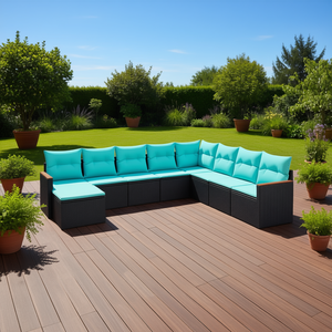 Set di divani da esterno moderni in polyrattan nero da 9 pezzi con cuscini dal design contemporaneo - Product Image 2