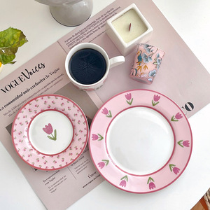 Mid-Century Retro <b>Black</b>-White Design Hand-Painted Tulip Ceramic Dinnerware <b>Set</b> Porcelain Tableware Bulk for US/Turkey - Product Image 1