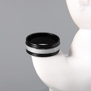 Nuevo Anillo Clásico <span class=keywords><strong>Lassa</strong></span> con Incrustaciones Geométricas de Acero Inoxidable y Titanio con Baño de Plata Negra para Hombres - Product Image 4