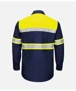 Hai Tone Công Nghiệp Khai Thác Mỏ Xây Dựng Làm Việc Áo Sơ Mi Phản Quang Workwear 100% Cotton Màu Vàng Hải Quân An Toàn Áo Sơ Mi Với Hi Vis Băng - Product Image 3