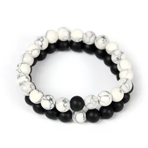 2 unids/set parejas distancia pulsera clásico blanco y negro Piedra Natural pulsera de cuentas