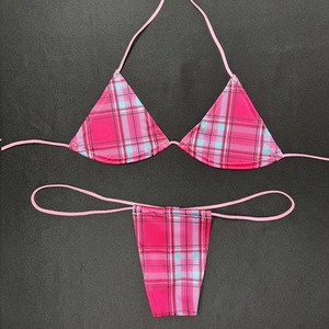 Huili ชุดว่ายน้ำไมโครสำหรับสตรีชุดบิกินี่สีชมพูพิมพ์ลายได้ตามต้องการ - Product Image 4