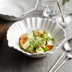 Creative White Ceramic Fruit Salad Bowl Irregular Soup Dessert Cold Dishes Bowl Dinner Plate Kitchen Tableware Restaurant Use