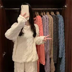 Damen Winter Fleece Pyjama Lässiger Warmer Plüsch Langarm-Loungewear Gemütlicher Winter Heim-Schlafanzug Damen Flanell Schlafanzug-<span class=keywords><strong>Set</strong></span> - Product Image 1