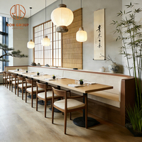 Table de café et restaurant en bois courbée en demi-cercle avec chaises, mobilier de banquette pour café et restaurant