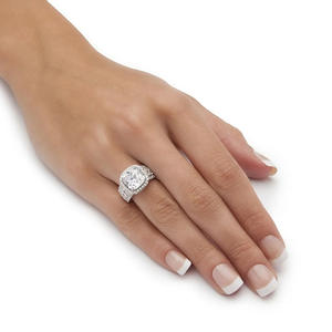 Anillo de Diamantes de Oro Blanco Q046, Corte Cojín, Color D Natural, Anillo de Compromiso para Mujer con Diamantes Laterales - Product Image 2