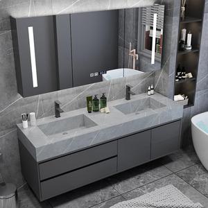 Light Luxury MDF Rock Slab Integrated Basin Intelligent <b>Mirror</b> Cabinet Wall-Mounted Design Bathroom Vanity - Product Image 2