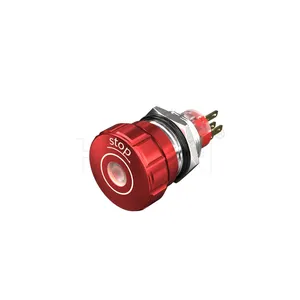 Nuovo prodotto 1 no1nc terminale pin autobloccante ip65 rosso 12v 22mm interruttore a pulsante arresto di emergenza con LED